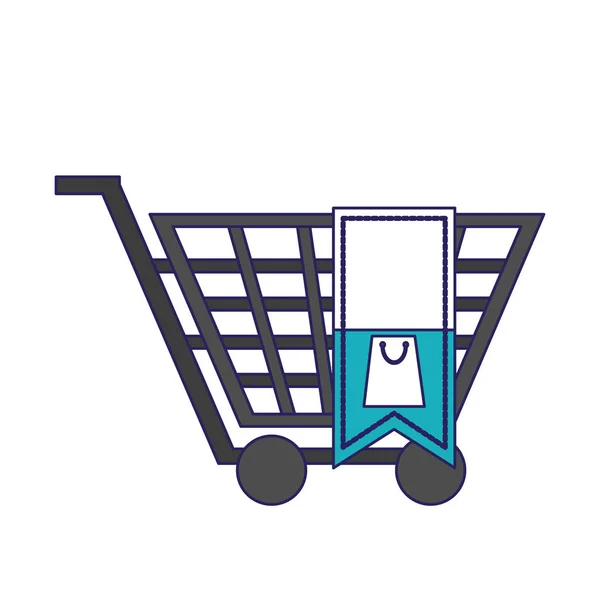 Carrito de compras con etiqueta en blanco líneas azules — Vector de stock