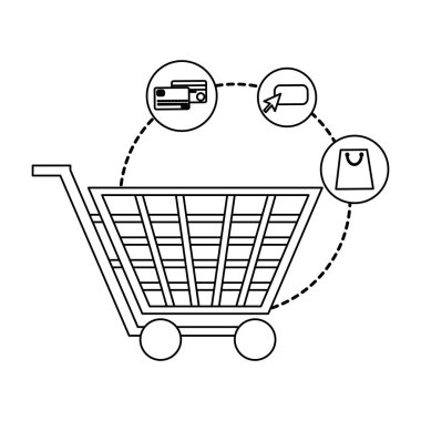 Siyah beyaz alışveriş sepeti ve e-ticaret simgeleri