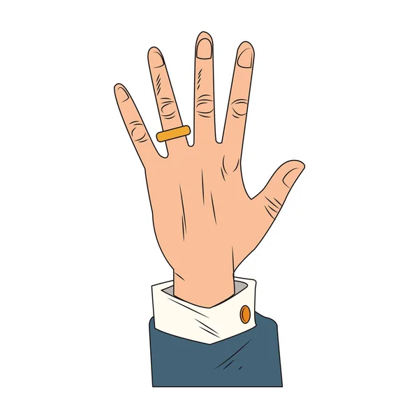 Αρσενικό χέρι με γαμήλια βέρα ποπ τέχνη — Διανυσματικό Αρχείο