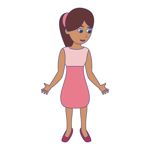 Niedliches Mädchen mit Kleid Cartoon blaue Linien — Stockvektor