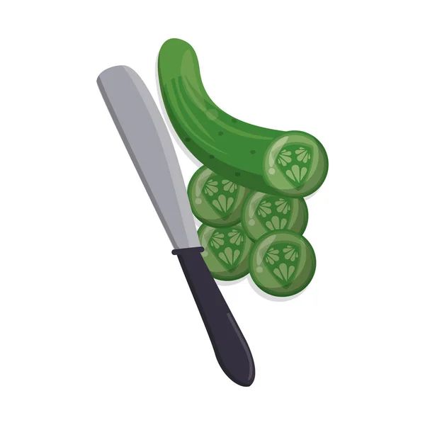 Tranches de concombre et couteau nourriture végétarienne — Image vectorielle