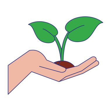Bitki karikatür mavi çizgiler ile El