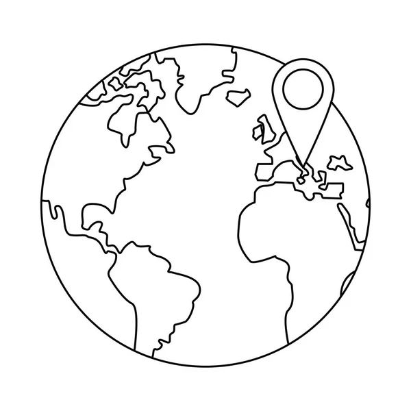 World with location pin in black and white — Stock Vector