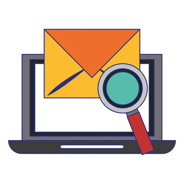 E-mailové zprávy a zvětšovací sklo modré čáry — Stockový vektor