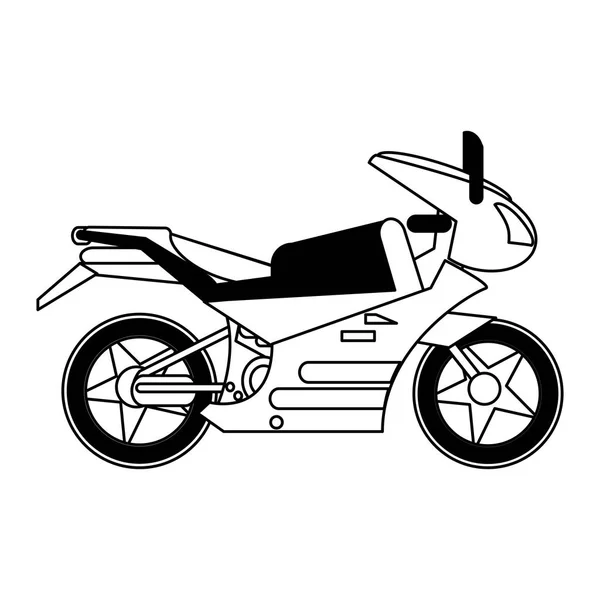Vista lateral del vehículo de moto deportivo en blanco y negro — Vector de stock