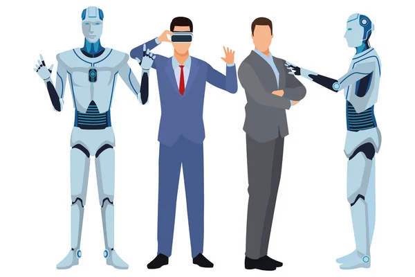 Humanoide Roboter und Geschäftsleute — Stockvektor