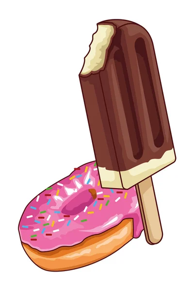 Eis Lolly und Donut — Stockvektor