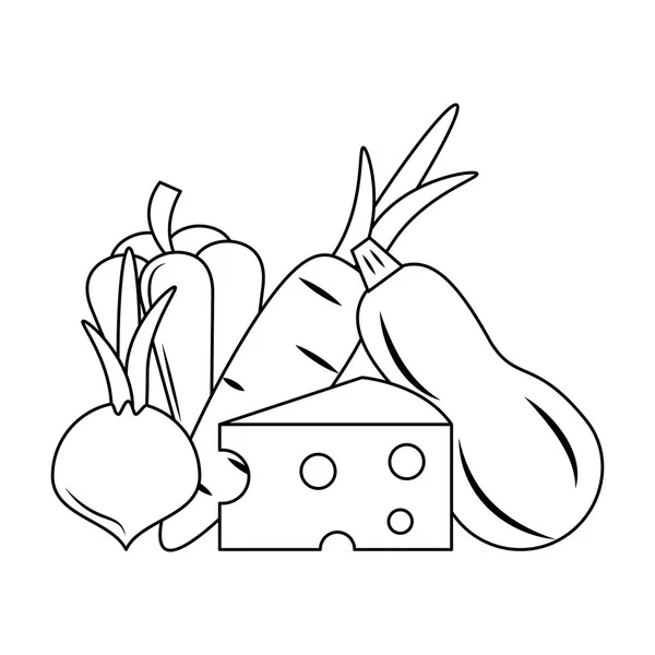 Fresh vegetables food in black and white — Stock Vector