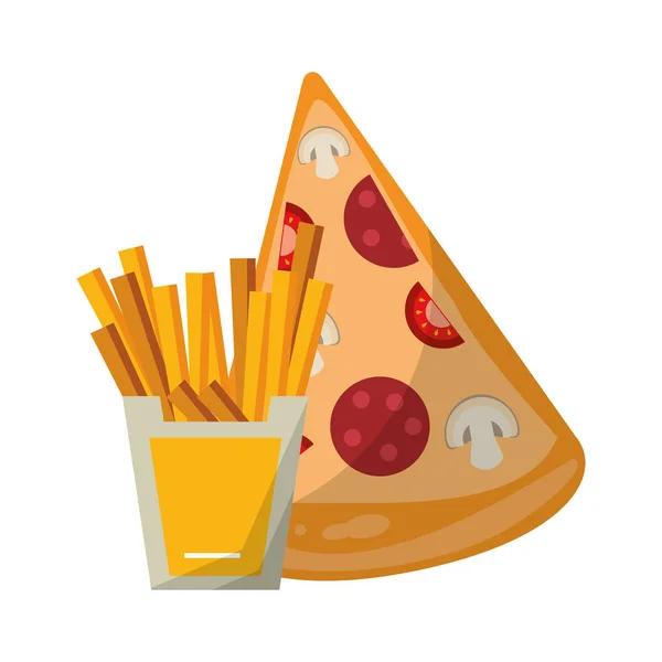 Pizza et frites fast food — Image vectorielle