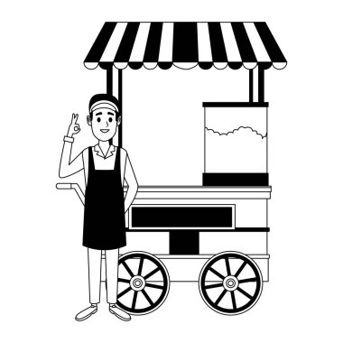 Patlamış mısır standı siyah beyaz adam