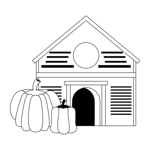 Farm with pumpkin and pepper in black and white — Stock Vector