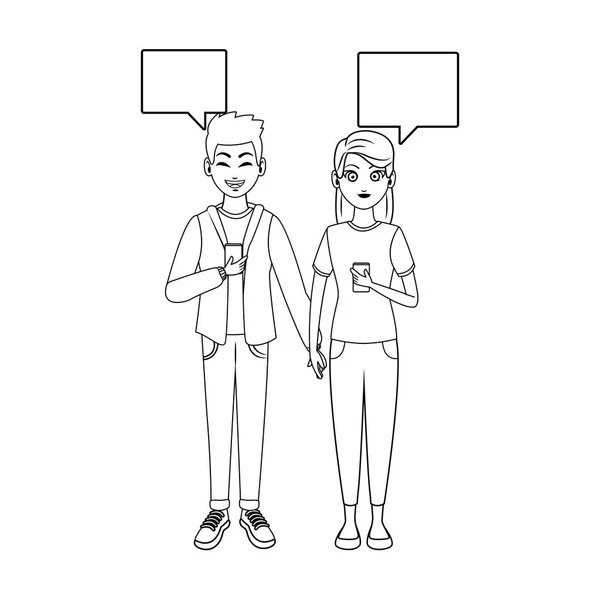 Couple parler et envoyer des SMS avec smartphone — Image vectorielle