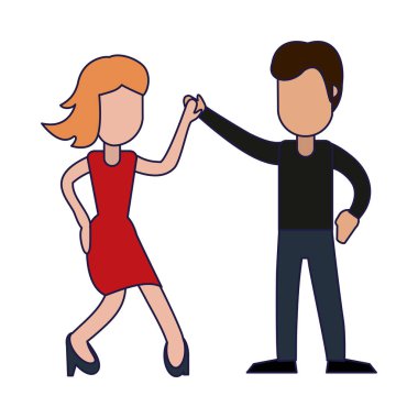 Çift dans ve gülümseyen mavi çizgiler