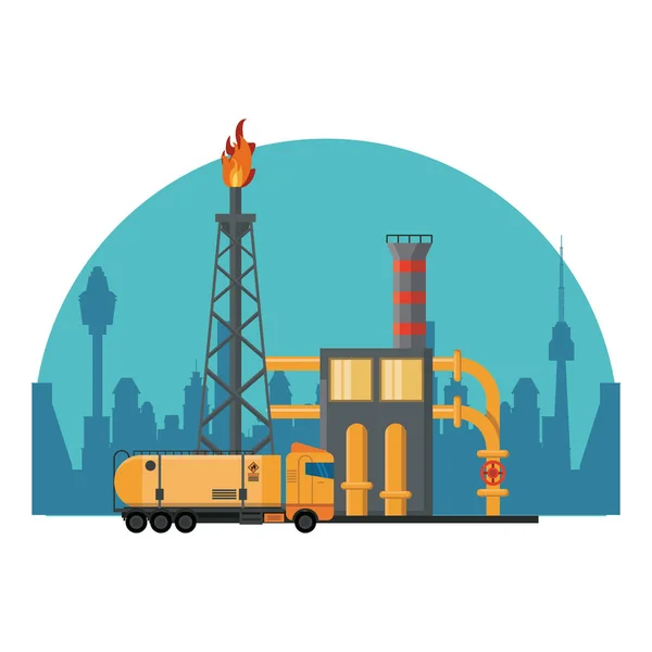 Maquinaria de refinería de petróleo — Vector de stock