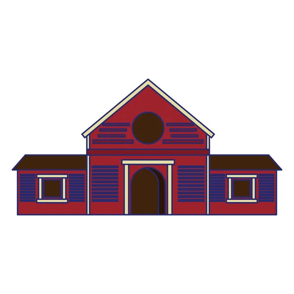 Trä gård ladugårdsbyggnad isolerade blå linjer — Stock vektor