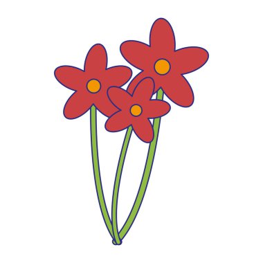 Güzel çiçekler izole mavi çizgiler karikatür