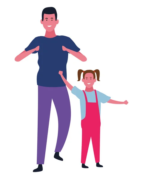 Ensamstående pappa och dotter tecknad — Stock vektor