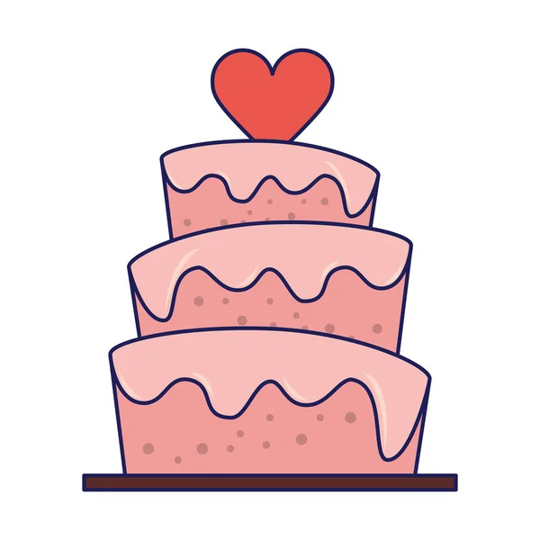 Pastel de boda con corazón líneas azules de dibujos animados — Vector de stock