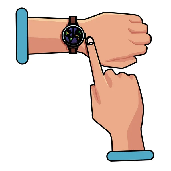 Δάχτυλο που σημαδεύει τον κόσμο ρολόι χεριού — Διανυσματικό Αρχείο