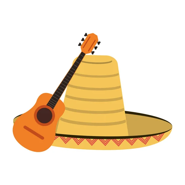 Guitarra acústica y sombrero mexicano — Archivo Imágenes Vectoriales