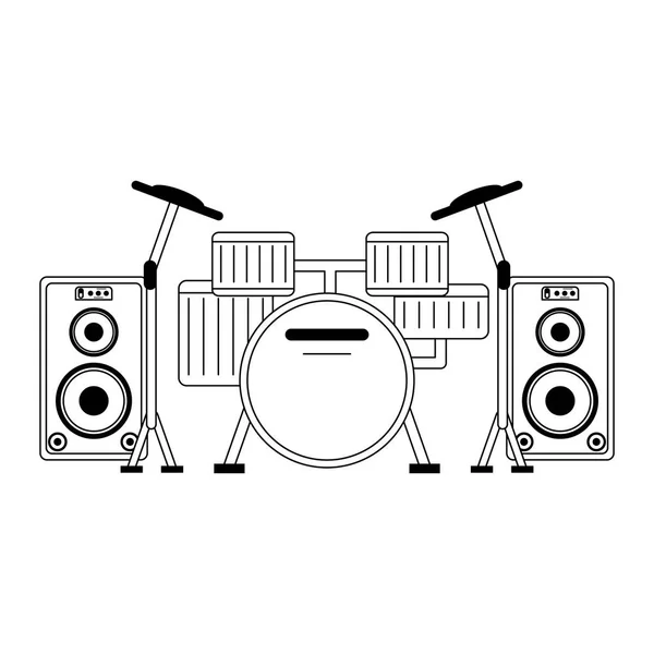 Equipos de música y estudio en blanco y negro — Vector de stock