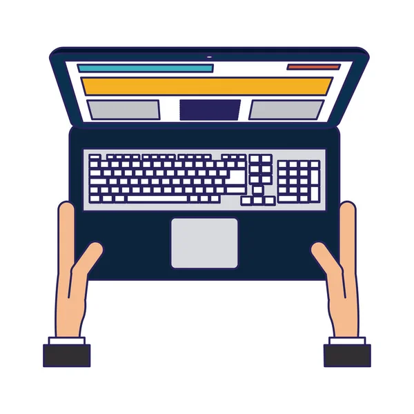 Manos usando laptop — Vector de stock