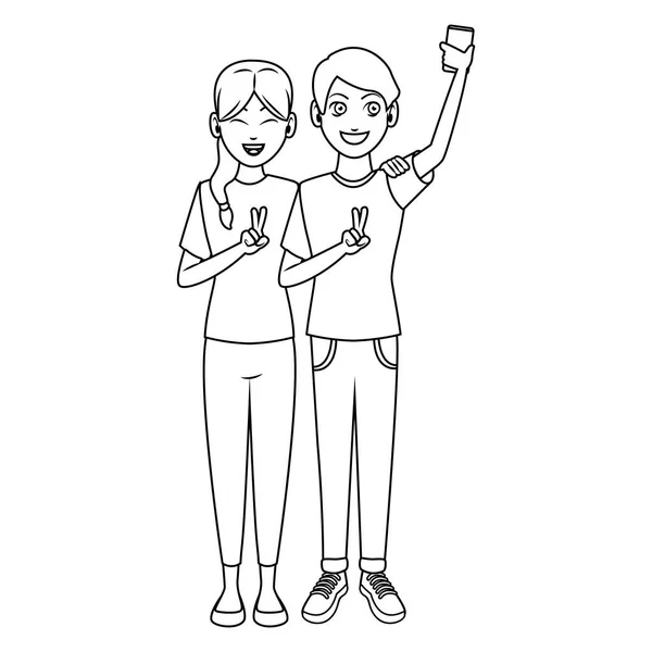 スマート フォンで selfie を撮影するカップル — ストックベクタ