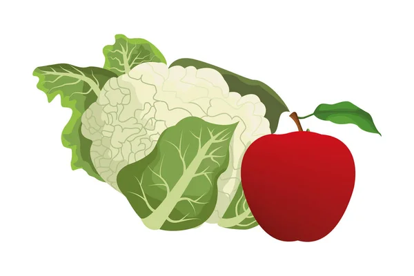 Chou-fleur et pomme — Image vectorielle