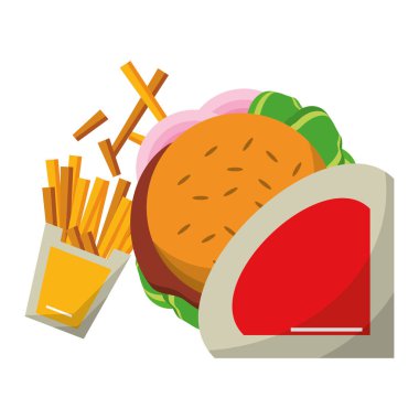 Fast food hamburger ve patates kızartması.