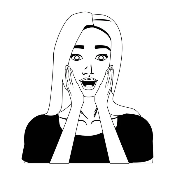 Profil de femme pop art dessin animé en noir et blanc — Image vectorielle