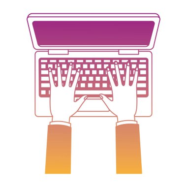 Dizüstü gökkuşağı çizgilerini kullanan eller