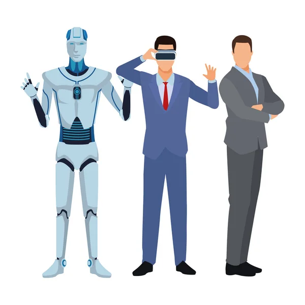 Humanoidalny robot i biznesmeni — Wektor stockowy