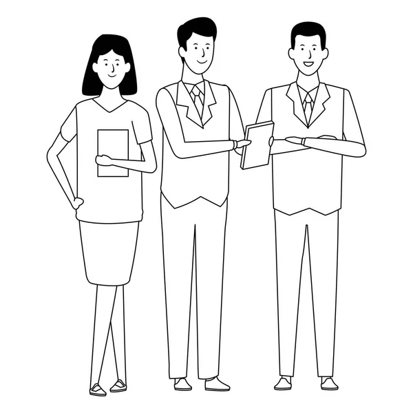 Gens d'affaires avatar personnages de dessins animés noir et blanc — Image vectorielle