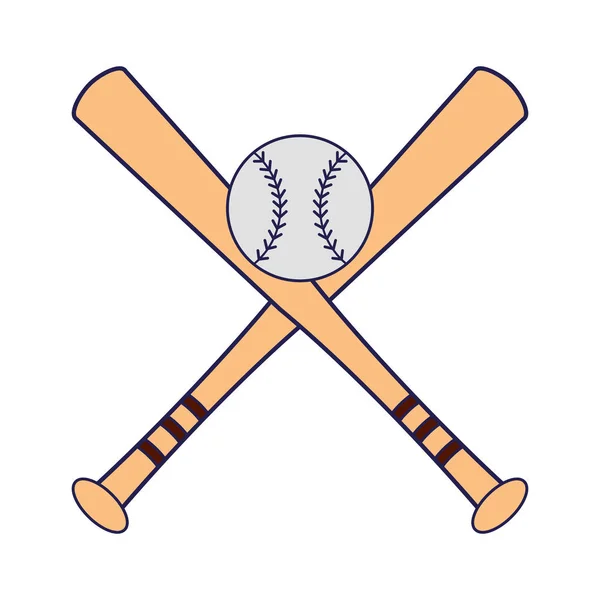 Baseball bats crossed with ball symbol blue lines — Stock Vector