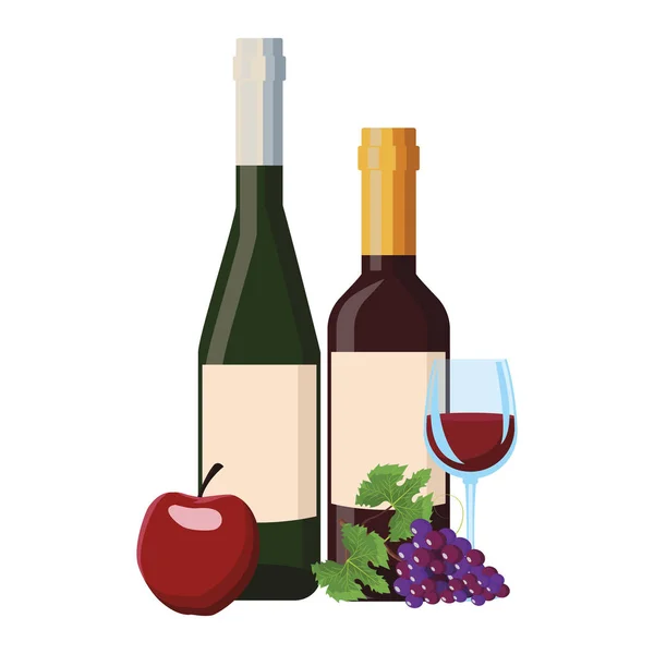 Grapes and apple wine bottles — Stock Vector