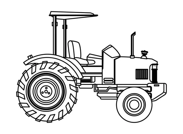 Farm truck tractor black and white — Stock Vector