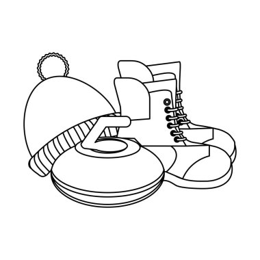 Kış giysileri ve ekipman siyah ve beyaz