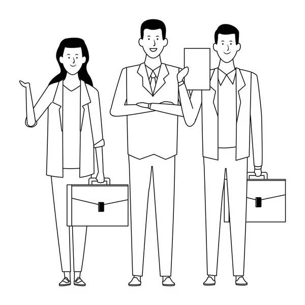 Uomini d'affari avatar personaggi dei cartoni animati in bianco e nero — Vettoriale Stock
