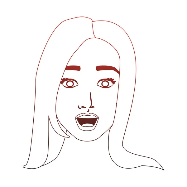 Женщина лицом поп-арт мультфильм красные линии — стоковый вектор