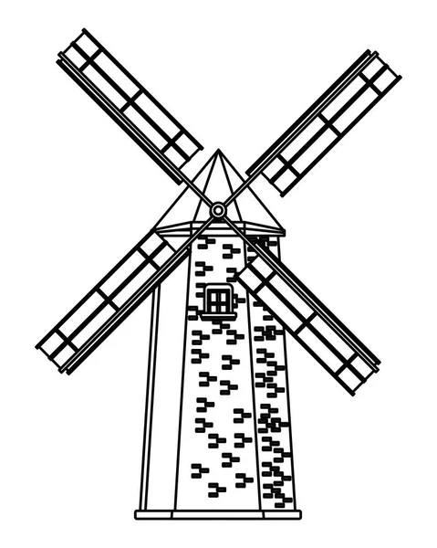 Väderkvarn ikon tecknad svart och vitt — Stock vektor