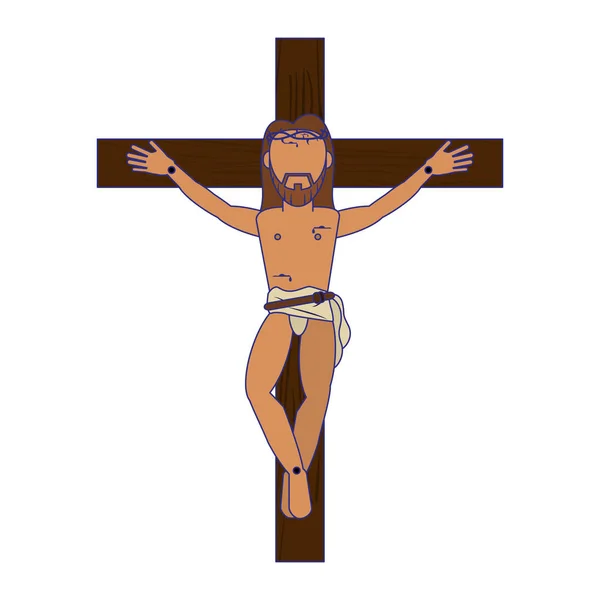 Jésus Christ homme dessin animé lignes bleues — Image vectorielle