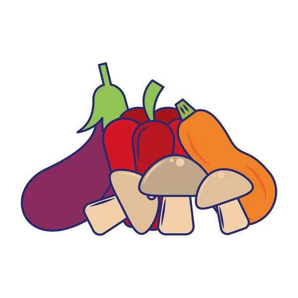 Fresh vegetables food blue lines — Stock Vector