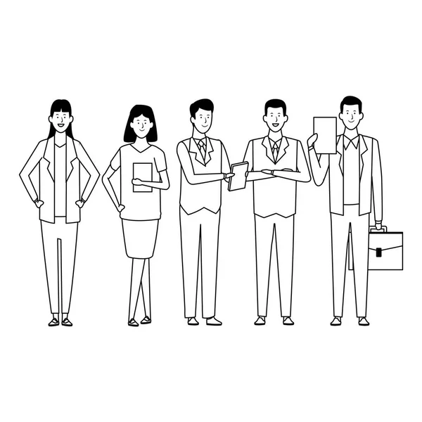 Gente de negocios avatar personajes de dibujos animados en blanco y negro — Vector de stock