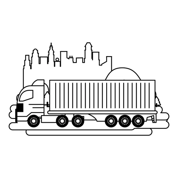 Vehículo de camión de carga aislado blanco y negro — Vector de stock