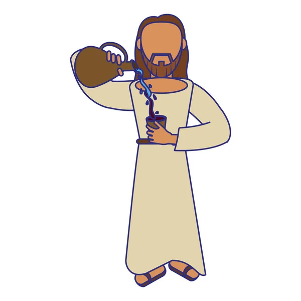 Jésus Christ homme dessin animé lignes bleues sans visage — Image vectorielle