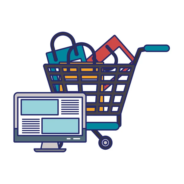 Carrinho de compras on-line linhas azuis —  Vetores de Stock