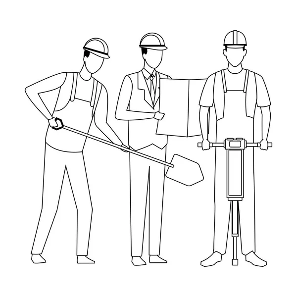 Trabalhadores da construção ferramentas em preto e branco —  Vetores de Stock