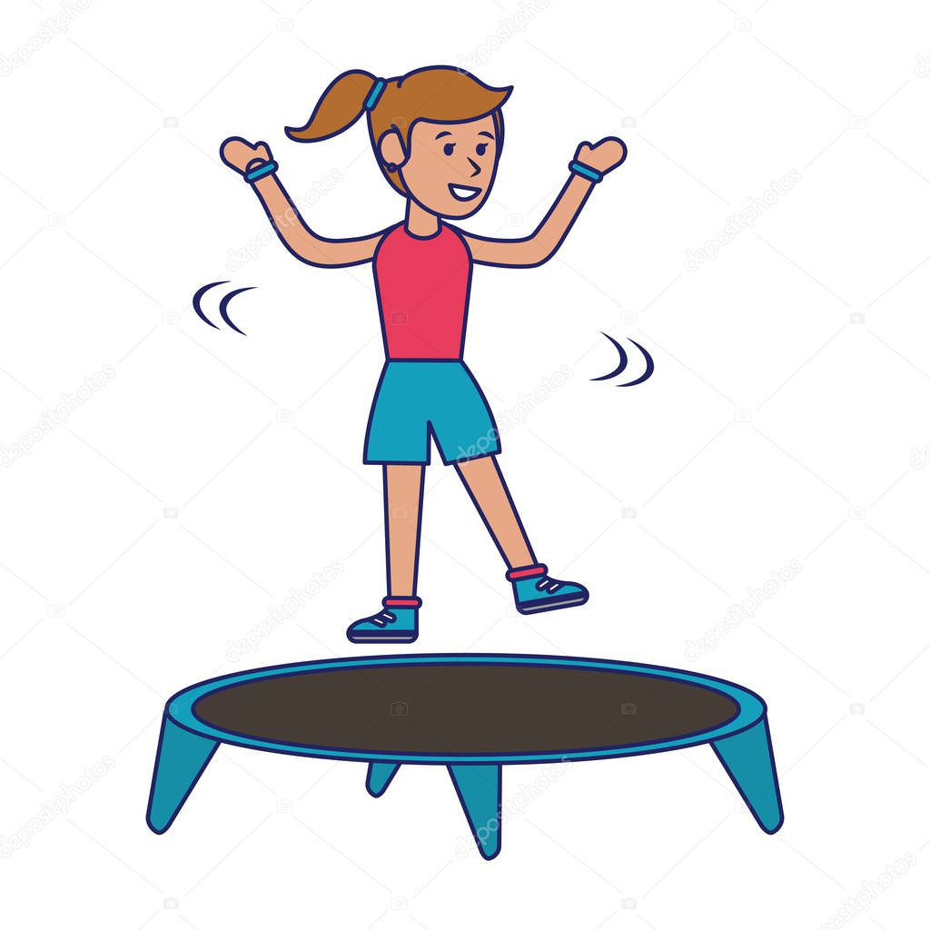 Athlete jumping in trampoline blue lines