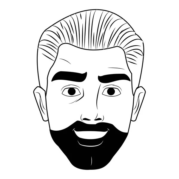 Mann Gesicht Pop-Art-Karikatur in schwarz und weiß — Stockvektor