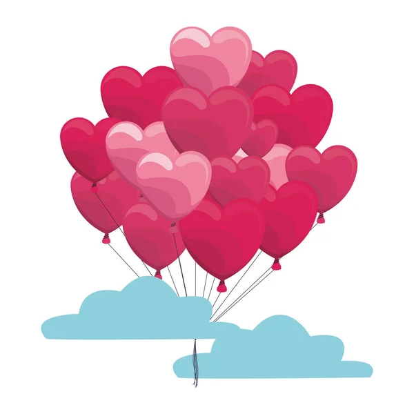 Hjärtat ballonger i himlen — Stock vektor